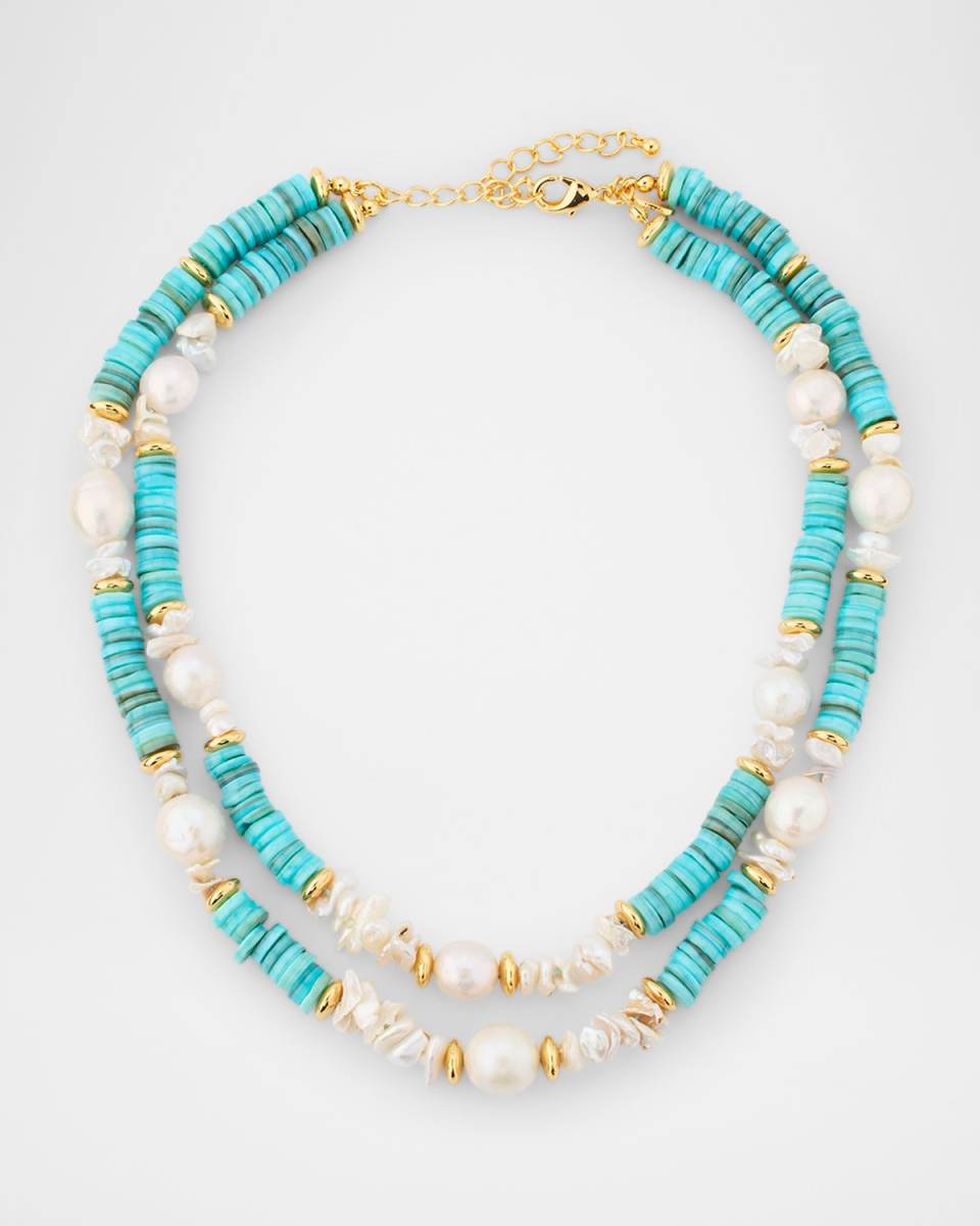 Multi-Strand Turquoise And Pearl Necklace